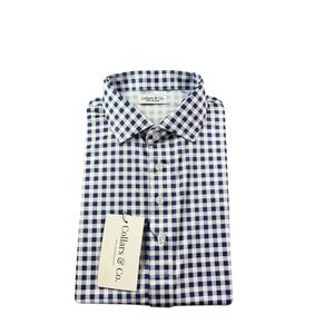 Collars & Co Blue Purple White Check Dress Collar Men's Polo Size S NWT